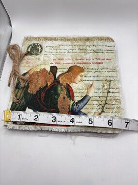 Handmade Junk Journal Archangel Gabriel  7x7 140 pages fabric cover rope tied
